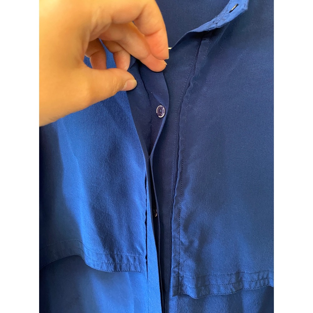 Vince Silk Blouse Storm Flap Large Blue Minimalist Quiet Luxury Office Designer - Picture 4 of 6